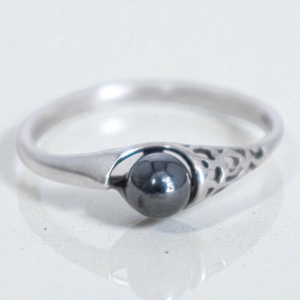 Vintage Sterling Silver 925 Hematite Ball Dainty Stacking Ring Size 10 2g Boho
